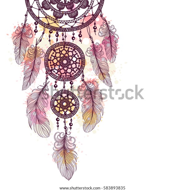 Illustration Hand Drawn Dream Catcher Feathers Stock Vector (Royalty ...