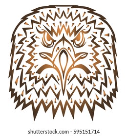 Illustration with hand drawn eagle head. Tattoo design element. Heraldry and logo concept art. Drawing for coloring book.