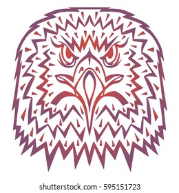 Illustration with hand drawn eagle head. Tattoo design element. Heraldry and logo concept art. Drawing for coloring book.