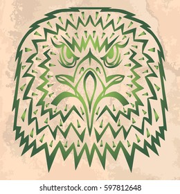 Illustration with hand drawn eagle head on vintage paper. Tattoo design element. Heraldry and logo concept art.