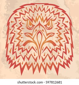 Illustration with hand drawn eagle head on vintage paper. Tattoo design element. Heraldry and logo concept art.