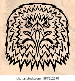 Illustration with hand drawn eagle head on vintage paper. Tattoo design element. Heraldry and logo concept art.