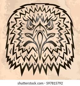 Illustration with hand drawn eagle head on vintage paper. Tattoo design element. Heraldry and logo concept art.
