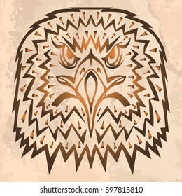 Illustration with hand drawn eagle head on vintage paper. Tattoo design element. Heraldry and logo concept art.