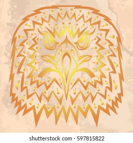 Illustration with hand drawn eagle head on vintage paper. Tattoo design element. Heraldry and logo concept art.