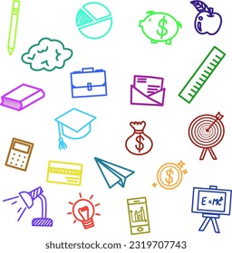 Illustration of hand drawn education icons doodle.