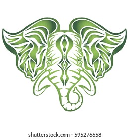 Illustration with hand drawn elephant head. Tattoo design element. Heraldry and logo concept art. Drawing for coloring book.