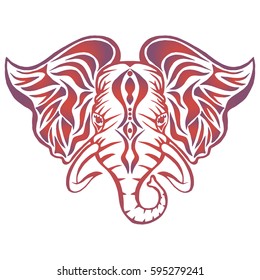 Illustration with hand drawn elephant head. Tattoo design element. Heraldry and logo concept art. Drawing for coloring book.