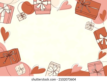 illustration of hand drawn gift box and hearts