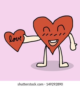 Illustration of hand drawn heart gives love