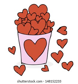 Illustration of hand drawn heart shape in the bucket