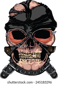 Illustration hand drawn of a horror skull concept, editable vector file.