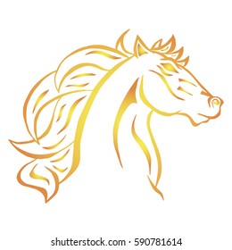 Illustration with hand drawn horse head. Tattoo design element. Heraldry and logo concept art. Drawing for coloring  book.