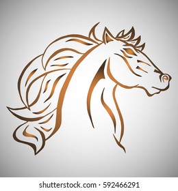 Illustration with hand drawn horse head. Tattoo design element. Heraldry and logo concept art. Drawing for coloring  book.