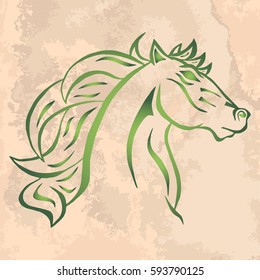 Illustration with hand drawn horse head on vintage paper. Tattoo design element. Heraldry and logo concept art.