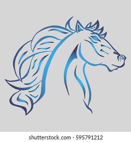 Illustration with hand drawn horse head. Tattoo design element. Heraldry and logo concept art.Drawing for coloring book.