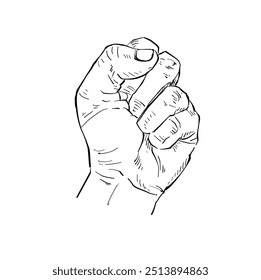 Illustration hand drawn Human hand Action sketch ink style on white background.