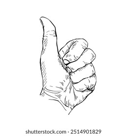 Illustration hand drawn Human hand Action sketch ink style on white background.