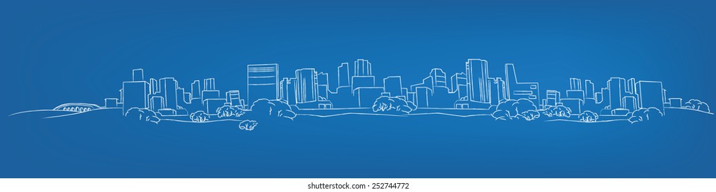 The illustration of hand drawn landscape. Vector image.