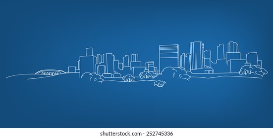 The illustration of hand drawn landscape. Vector image.