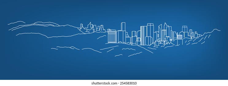 The illustration of hand drawn landscape. Vector image.