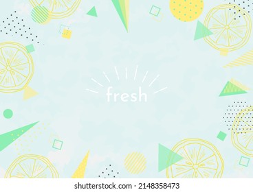 illustration of hand drawn lemon and geometric pattern background