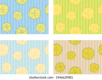 illustration of hand drawn lemon and striped pattern background