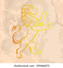Illustration with hand drawn lion on vintage paper.Tattoo design element. Heraldry and logo concept art.