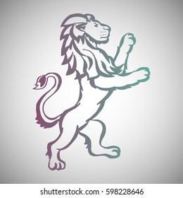 Illustration with hand drawn lion.Tattoo design element. Heraldry and logo concept art. Drawing for coloring book.