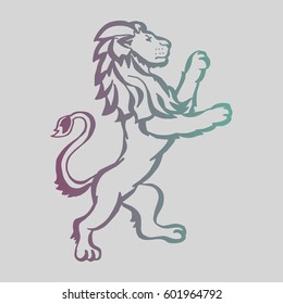 Illustration with hand drawn lion.Tattoo design element. Heraldry and logo concept art. Drawing for coloring book.