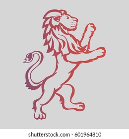 Illustration with hand drawn lion.Tattoo design element. Heraldry and logo concept art. Drawing for coloring book.