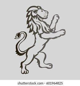 Illustration with hand drawn lion.Tattoo design element. Heraldry and logo concept art. Drawing for coloring book.