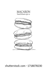 Illustration hand drawn Macaron on white background, outline monochrome ink style 
for artwork, logo, packaging vector eps10.