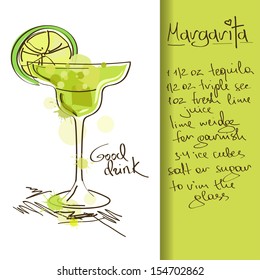 Illustration with hand drawn Margarita cocktail
