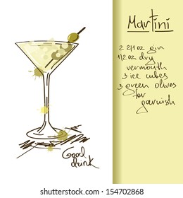 Illustration with hand drawn Martini cocktail