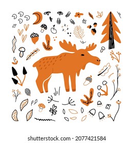 illustration of a hand drawn moose with doodle style
