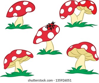 illustration of hand drawn mushrooms in different positions.