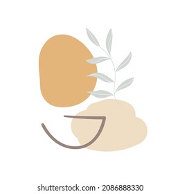 Illustration hand drawn objects various shapes and twig leaf in doodle style for card, design, sticker, print, invitation