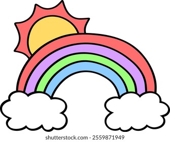illustration of Hand drawn Rainbow cloud and sunny.