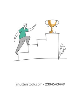 illustration hand drawn running jump on stair go to success winner