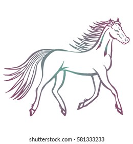 Illustration with hand drawn running wild horse. Tattoo design element. Heraldry and logo concept art. Drawing for coloring  book.