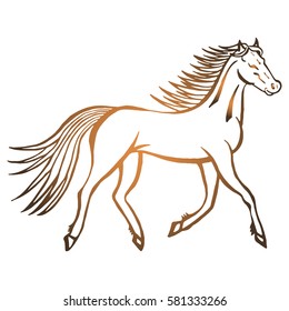 Illustration with hand drawn running wild horse. Tattoo design element. Heraldry and logo concept art. Drawing for coloring  book.