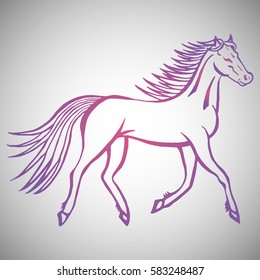Illustration with hand drawn running wild horse. Tattoo design element. Heraldry and logo concept art. Drawing for coloring  book.