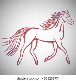 Illustration with hand drawn running wild horse. Tattoo design element. Heraldry and logo concept art. Drawing for coloring  book.