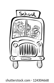 Illustration of hand drawn school bus