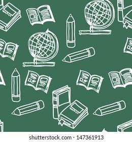 Illustration of hand drawn of the school items seamless background