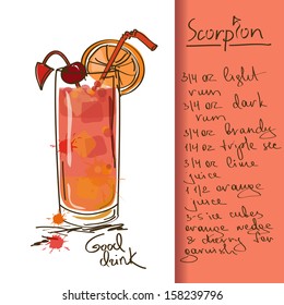 Illustration with hand drawn Scorpion cocktail