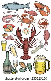 Illustration of hand drawn seafood