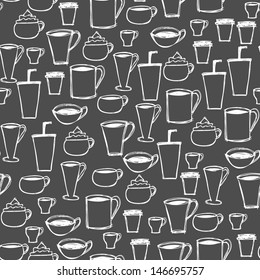 Illustration of hand drawn seamless coffee cup icons background
