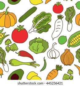 Illustration Hand Drawn Seamless Vegetable Pattern.